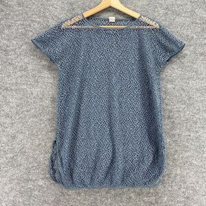 Cazinni Blouse Women M Medium Gray Crochet Crew Neck Short Sleeve Sheer Casual